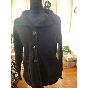 Linda Matthews  Wool Black Cardigan L Tailored Classic Old Money Minimalist